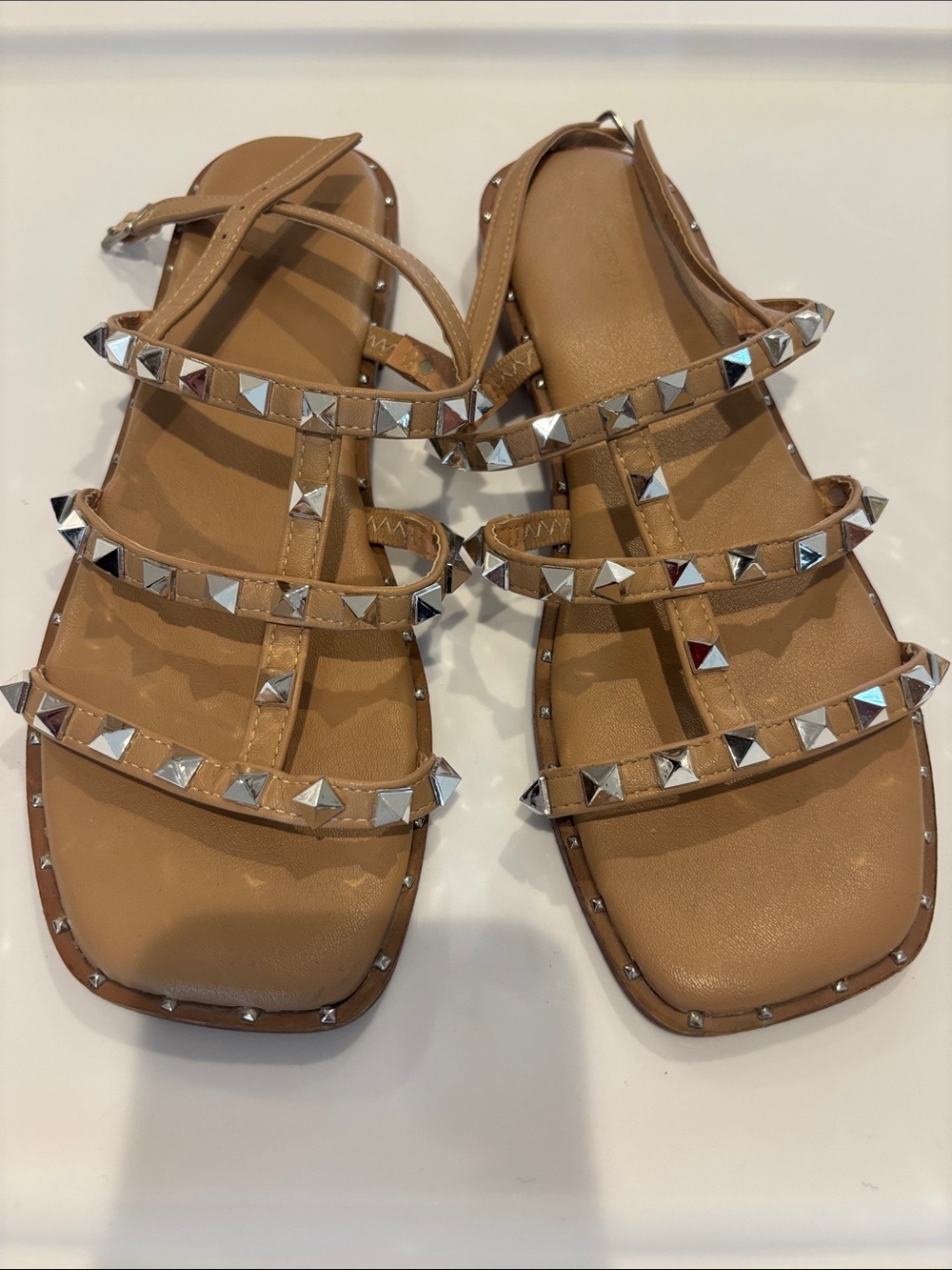 Forever 21 Tan Studded Strappy Flat Sandals